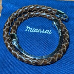 Miansai Brown Braided Leather Wrap Bracelet with SS.925